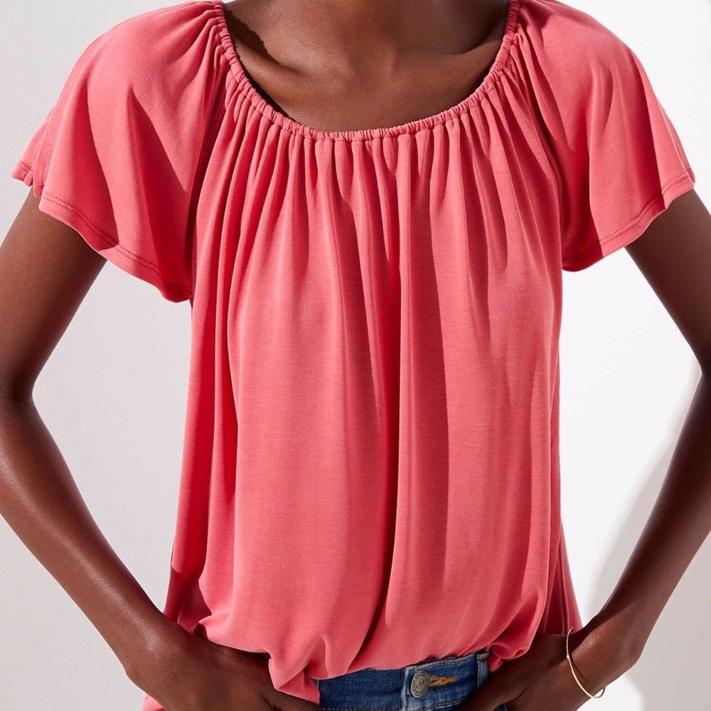 LOFT Petite Watermelon Shirred Split Sleeve Top
